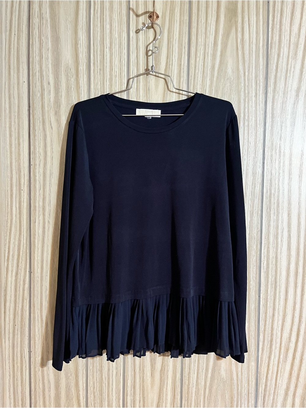 Michael Kors Navy Blue Pleated Chiffon Peplum Top Long Sleeve Size L
